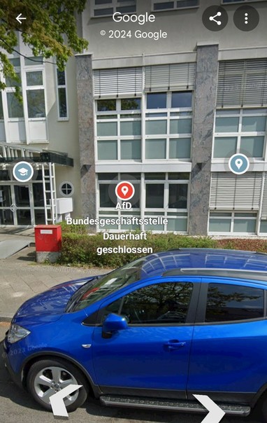 Google Street View-Bild mit einer Markierung und der Aufschrift 