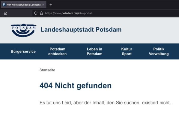 potsdam.de/kita-portal 404 Nicht gefunden